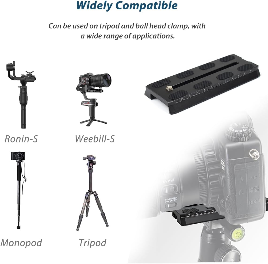 120mm Aluminum Quick Release Plate for DJI Ronin S/Zhiyun Weebill S,Camera Mounting Plate with 1/4" Hole for Gimbal Stabilizer Tripod Monopod