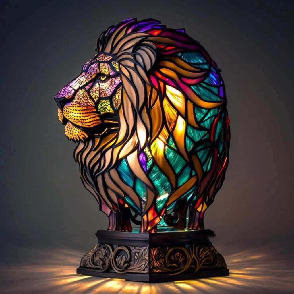 Fkystrix Lion Animal Table Lamp Series Stained Resin Ornaments Night Light With Usb Bohemian Furniture Decor Christmas Sculpture Desk Lamp Gift,