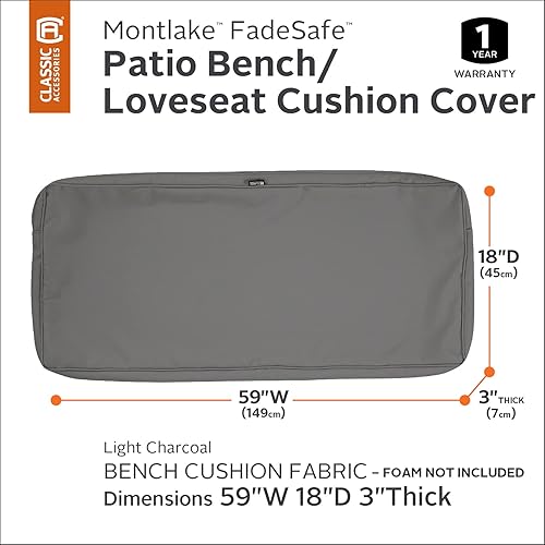 Vista 36 de Classic Accessories Montlake - Funda de cojín para banca de patio, Gris Heather Gris jaspeado