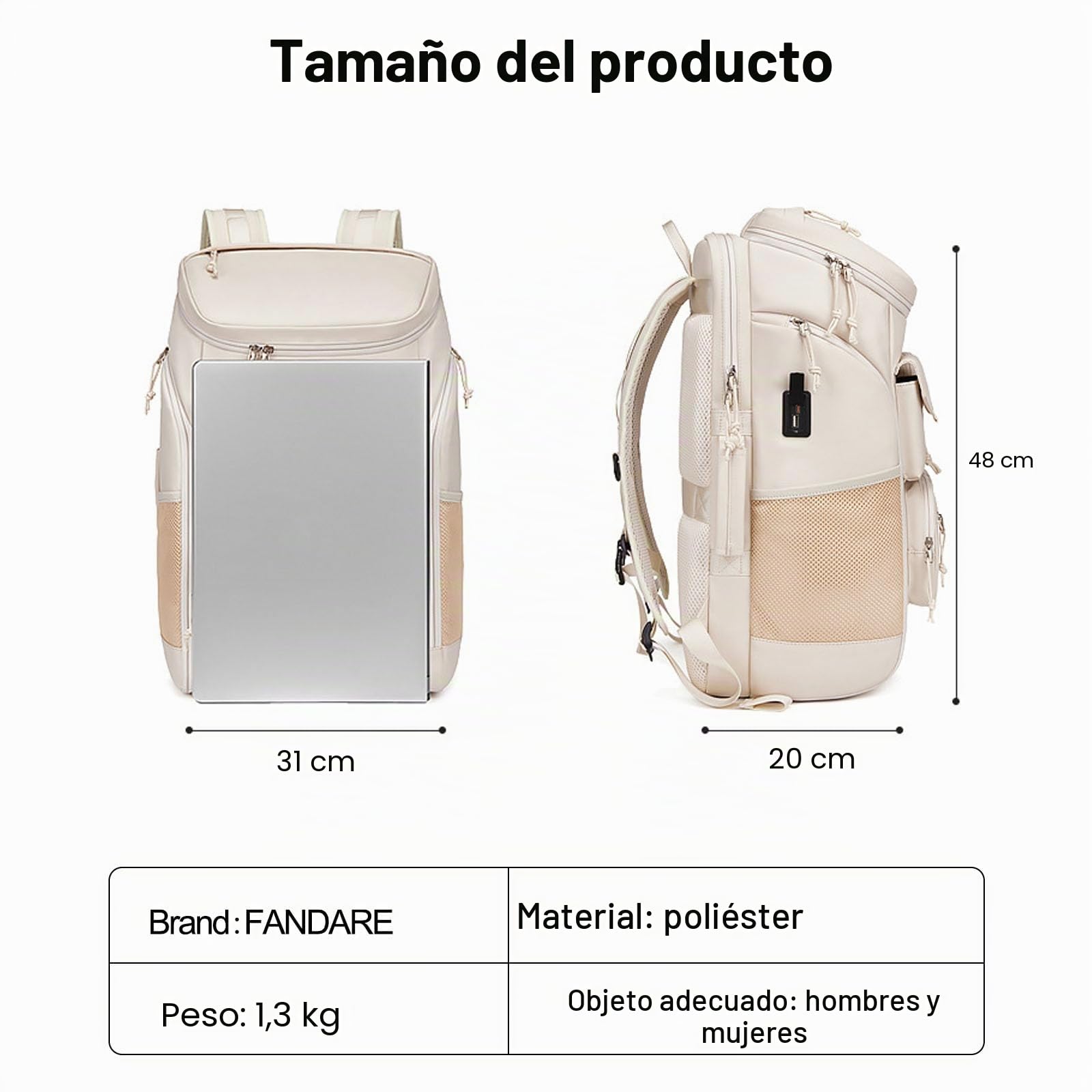 FANDARE Mujer Laptop Mochilas Tipo Casual Bolsa de Equipaje de Mano para avión Hombre Mochila Viaje Ryanair Bolsa Bolso de Mano Mochila de Viaje Gran Capacidad Bolsos Negocio Trabajo Mochila Negro