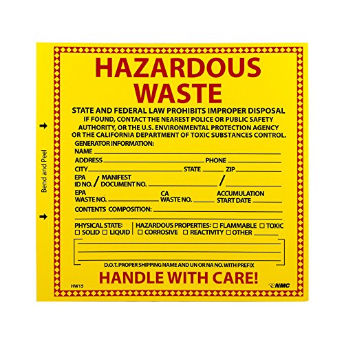 NMC HW15 HAZARDOUS WASTE - FEDERAL LAW PROHIBITS IMPROPER DISPOSAL Label - [Pack of 25] 6 in. Square PS Vinyl Hazardous Waste Label