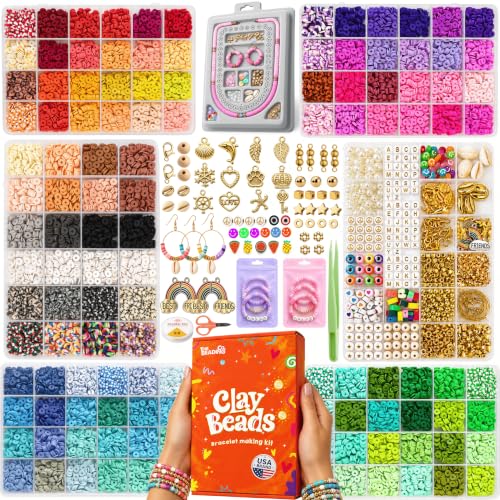 23000+ Clay Beads Bracelet Making Kit for Girls-120 Colors 6 boxes Polymer Heishi Beads for Jewelry Making Kit Charms for Bracelets Bead Board Arts and Crafts Gifts for kids Fun Crafts for adults
