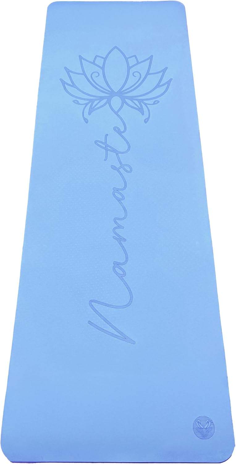 Non Slip Yoga Mat 6mm Thick, TPE Yoga Mat with a Carrying Strap, Home Workout, Light Weight Travel Pilates Mat Women, Fitness Gym Mat, Namaste