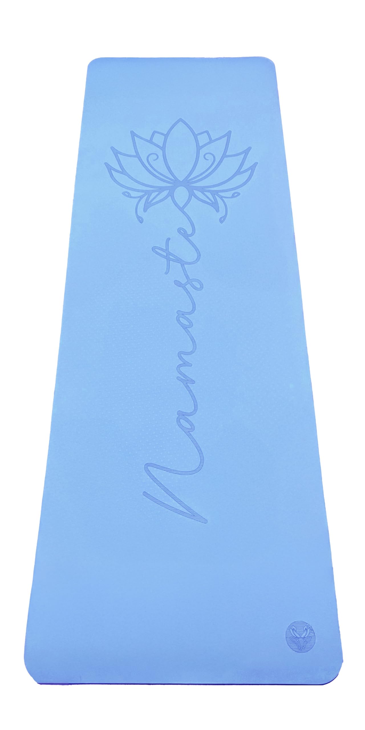 Lotus et Moi Non Slip Yoga Mat 6mm Thick, TPE Yoga Mat with a Carrying Strap, Home Workout, Light Weight Travel Pilates Mat Women, Fitness Gym Mat, Namaste (Blue)