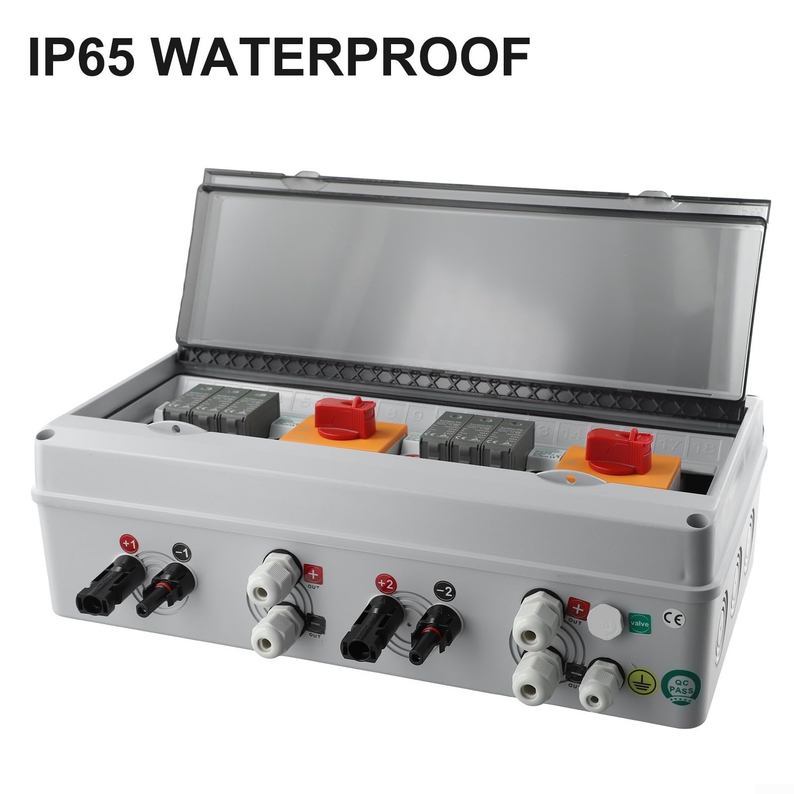 1000V PV-Kombinationsbox 2 Eingänge 2 Ausgänge IP65 Wasserdicht für Photovoltaikanlage mit Überspannungs- und Überlastschutz, Solarstromverteilung für Wohnhaus-Dachsysteme