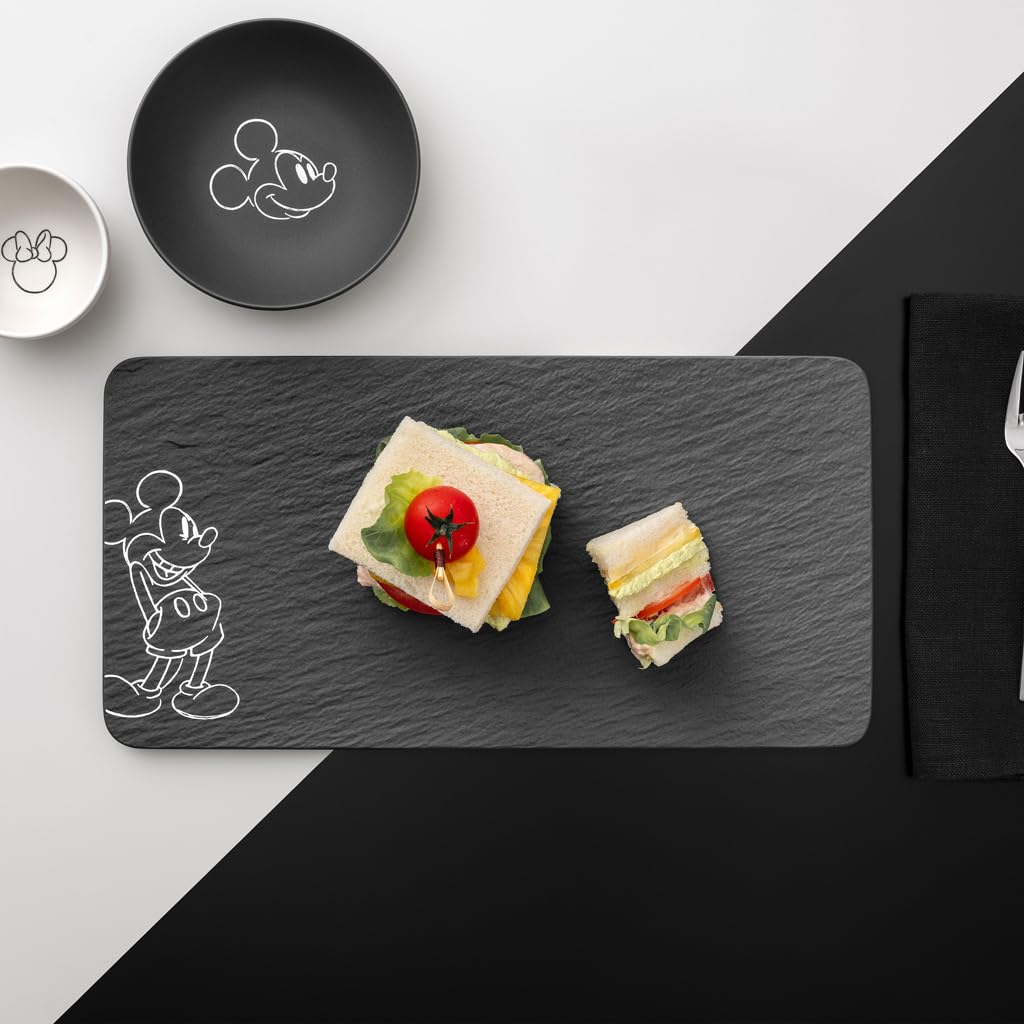 Villeroy & Boch Manufacture Rock – Mickey Mouse – półmisek do serwowania, czarny, można myć w zmywarce i używać w mikrofalówce, efekt łupku z kredowym wzorem Disney Myszki Miki