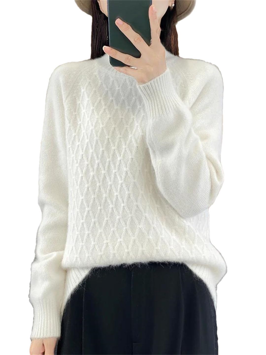 Vogrtcc Maglione da Donna Autunno Inverno Collo A Lupetto Pullover A Maniche Lunghe Maglione Lavorato A Maglia di Cashmere Intrecciato di Lana