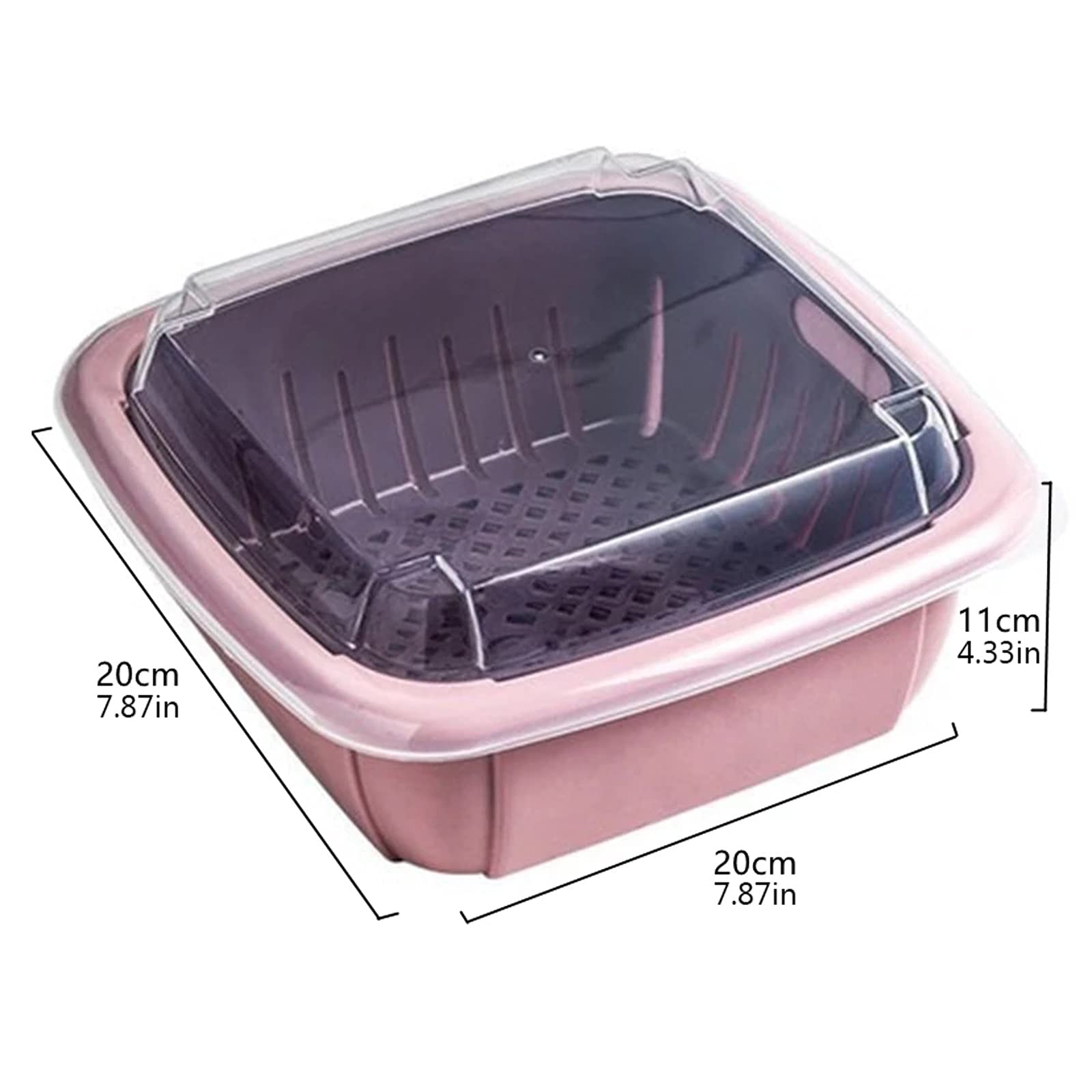 Colador de Cocina Tazón de canasta de drenaje con tapa Cuadrado Fruta Vegetal Cuenca Cesta de lavado Cocina Sellado Fresco Mantenimiento de almacenamiento Caja de almacenamiento Juego de Crisper Colad