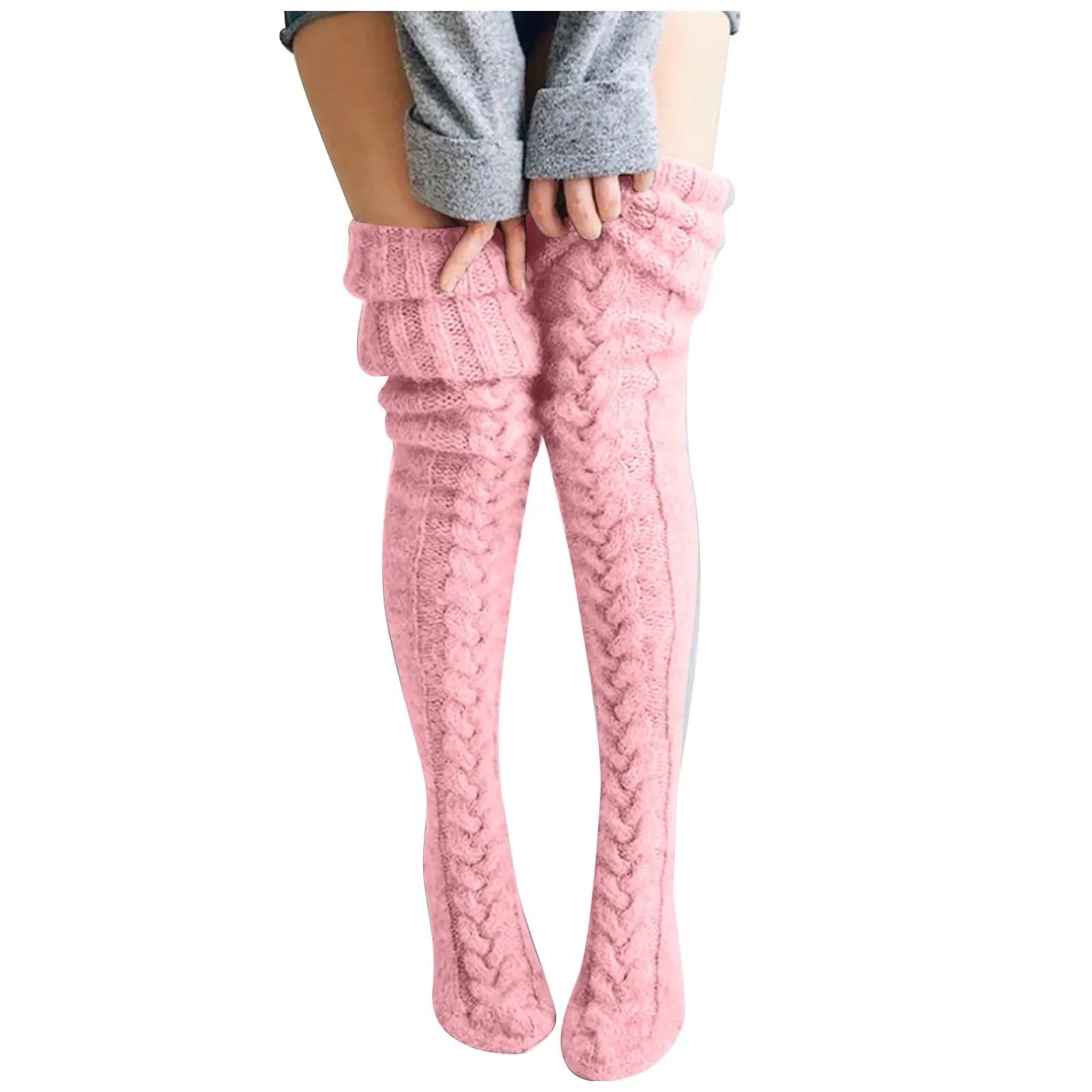 Calcetines navideños for mujer, largos, lisos, por encima de la rodilla, algodón, for invierno, tejidos, for Navidad Para Niñas y Mujeres
