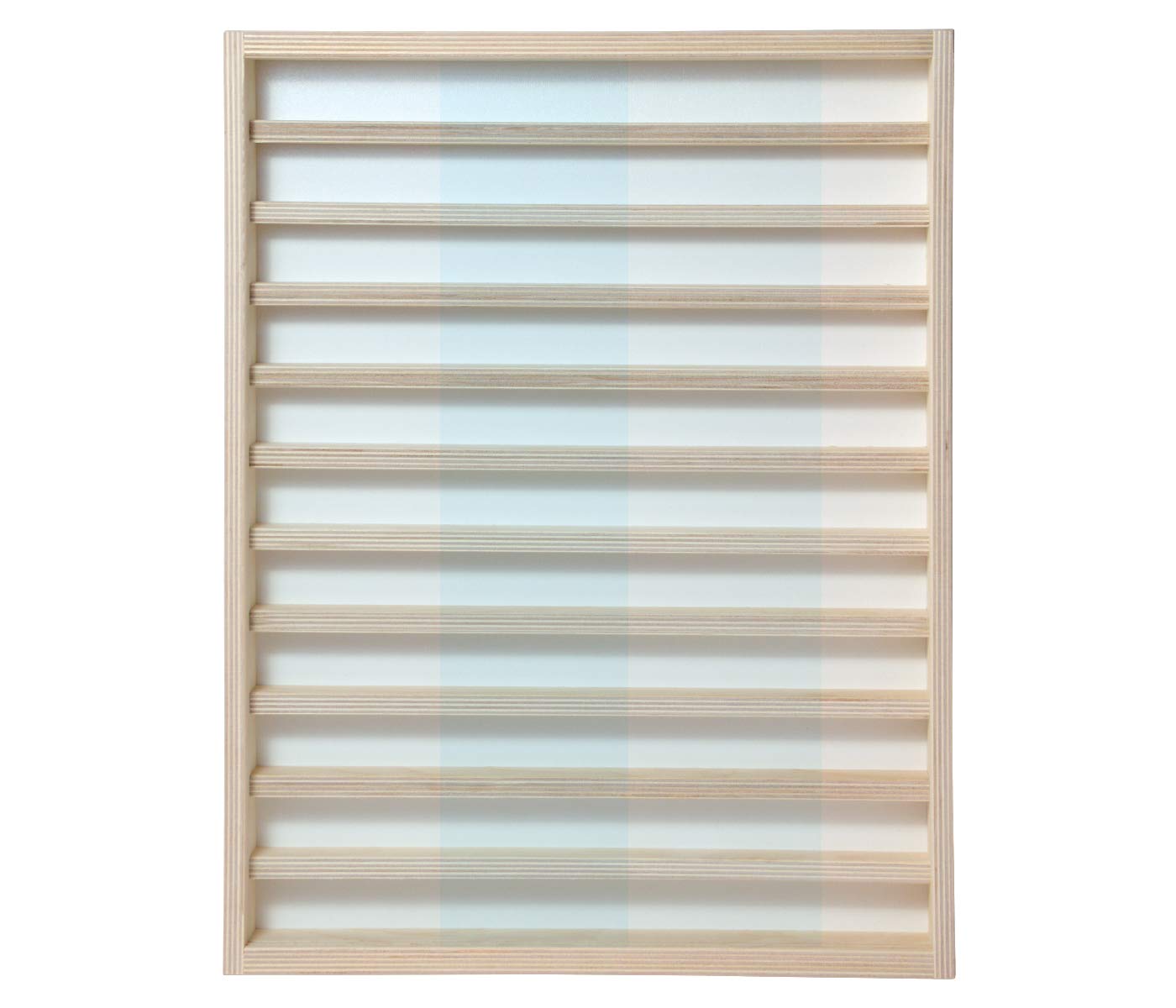 Alsino V75 Vetrina espositiva | 41 x 52 x 5 cm | in legno di betulla non trattato | 11 ripiani | 2 ante plexiglass scorrevoli | Modellismo | Collezionismo | Ditali
