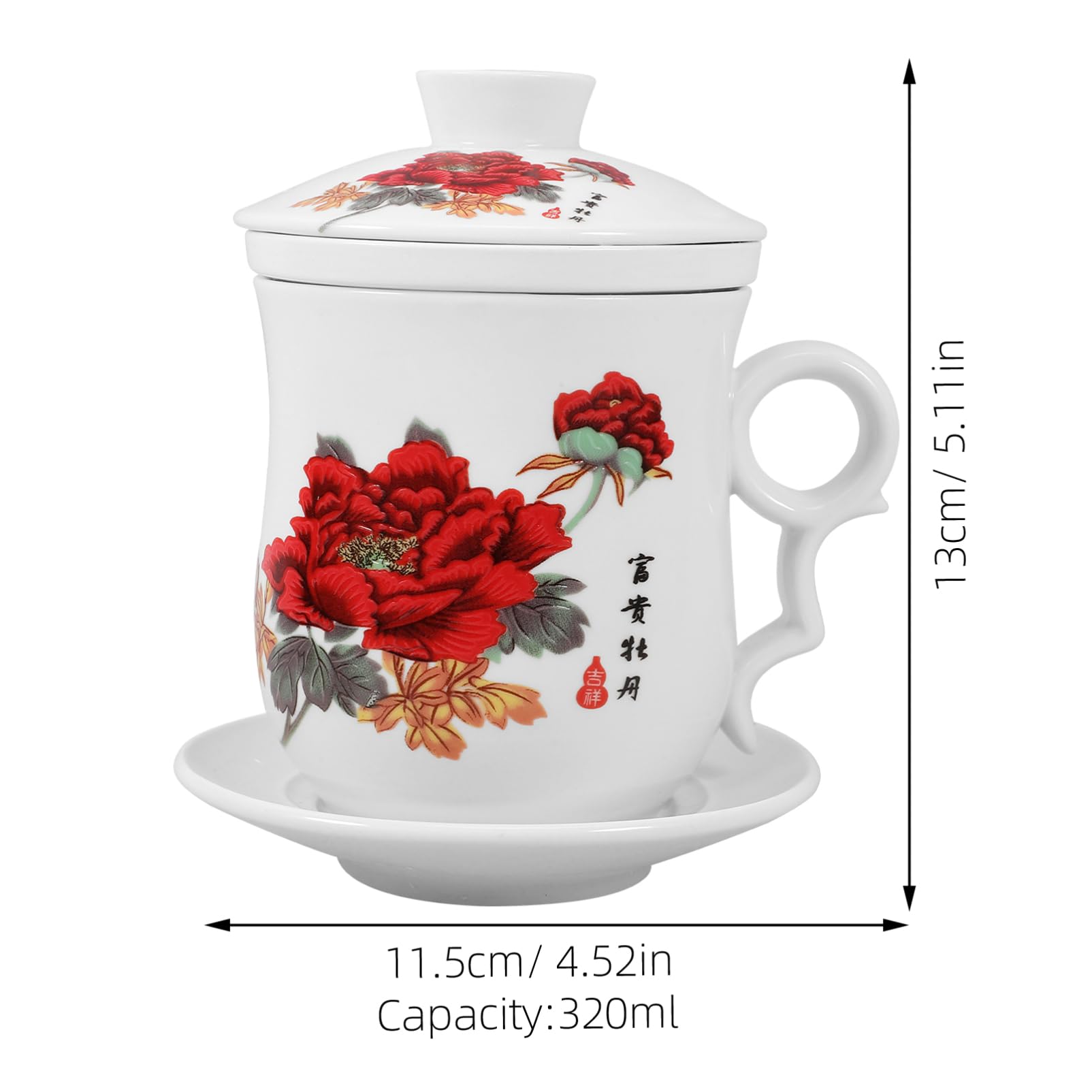 Zerodeko Tasse à Thé et Soucoupe avec Infuseur en Céramique Blanche 320ml Surface Lisse pour Boire Thé aux Fleurs à Bureau
