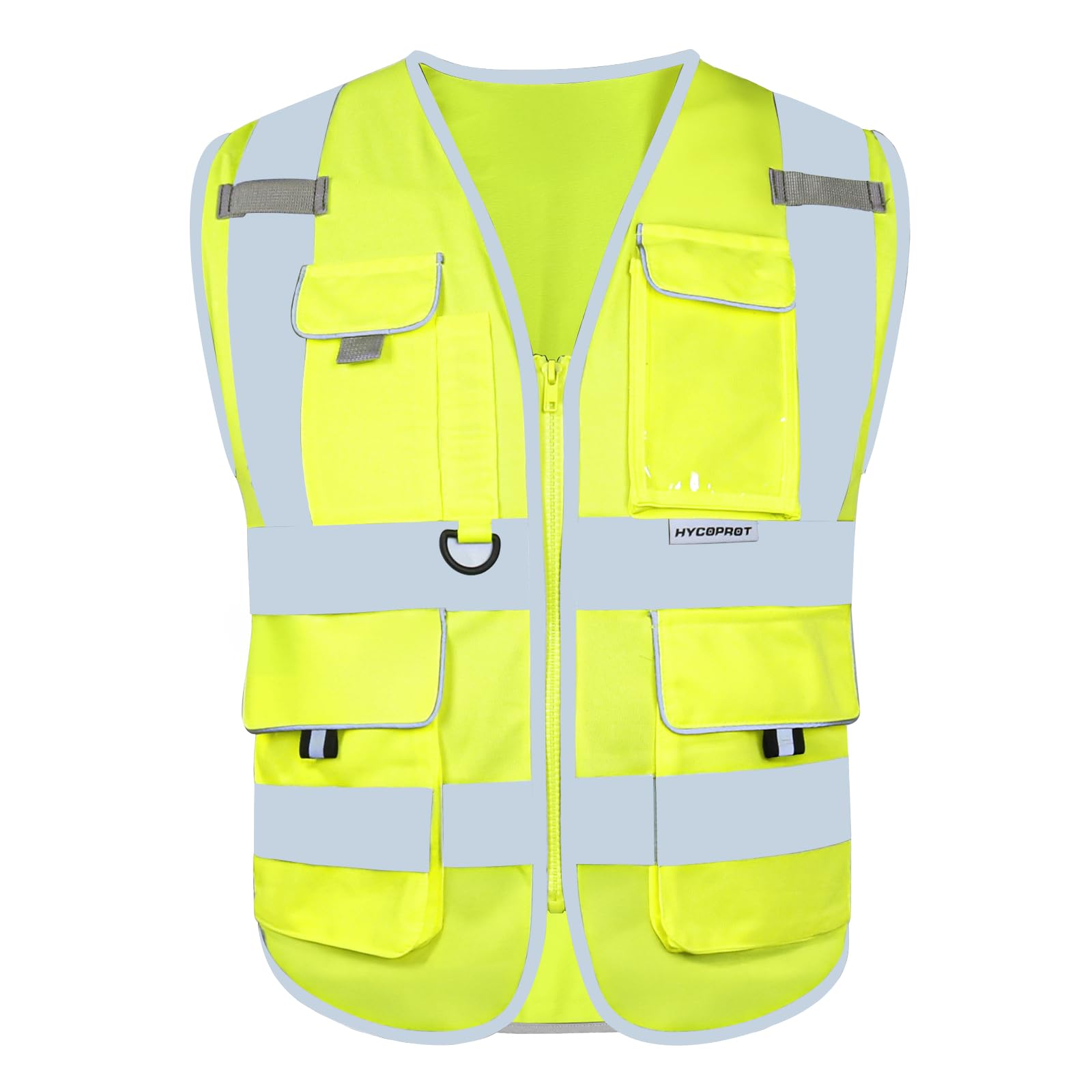 HYCOPROT Hi Vis Vest for Men Women High Visibility Reflective Breathable Safety Vest with Multiple Pockets Zipper Front Meets Construction Vests for Build Oudoor Work EN ISO 20471 Standards