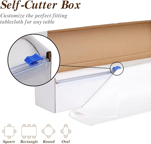 Miniatura 3 de Goodluck Manteles de plástico de 54 pulgadas x 300 pies con caja cortadora, rollo de cubierta desechable blanca, mantel de plástico para fiestas,