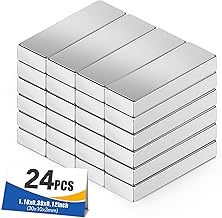 MIKEDE Magnets, 24 Pack Strong Neodymium Bar Magnets with Adhesive Backing, Rare Earth Fridge Magnet Heavy Duty, Metal Powerful Silver Magnet for Craft, Whiteboard, Kitchen Garage - 30x10x3 mm