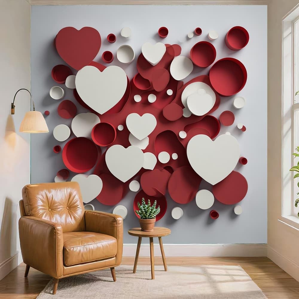 Kreatywna panoramiczna tapeta 300 x 210 cm motyw serca 3D usuwalne naklejki ścienne naklejki ścienne szare naklejki ścienne pokój dziecięcy tło ściany