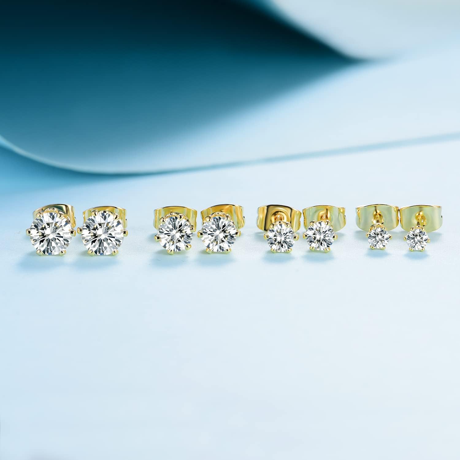 MDFUN Synthetic Moissanite Earrings Set 14K White Gold/Yellow Gold 6 Prong Round Synthetic Moissanite Stud Earring Set Pack of 3/4 Pairs - Image 4