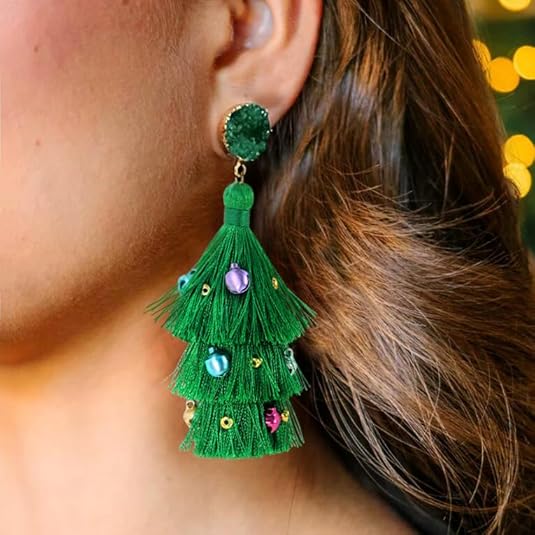 🎄 Festive Christmas Earrings: Colorful Tassel Dangles for Women! 🎁
