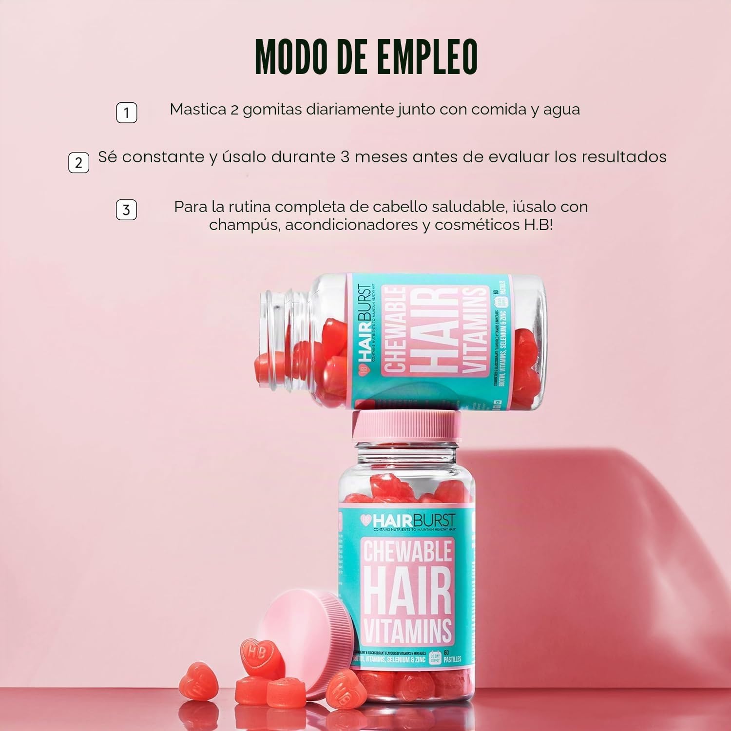 HAIR BURST Gominolas de Vitamina para el Cabello de Hair Burst con Biotina para un Cabello más Largo y Grueso — Zinc Añadido, Vitamina C y Selenio - Suministro para 1 mes (Paquete de 60 Gummies)