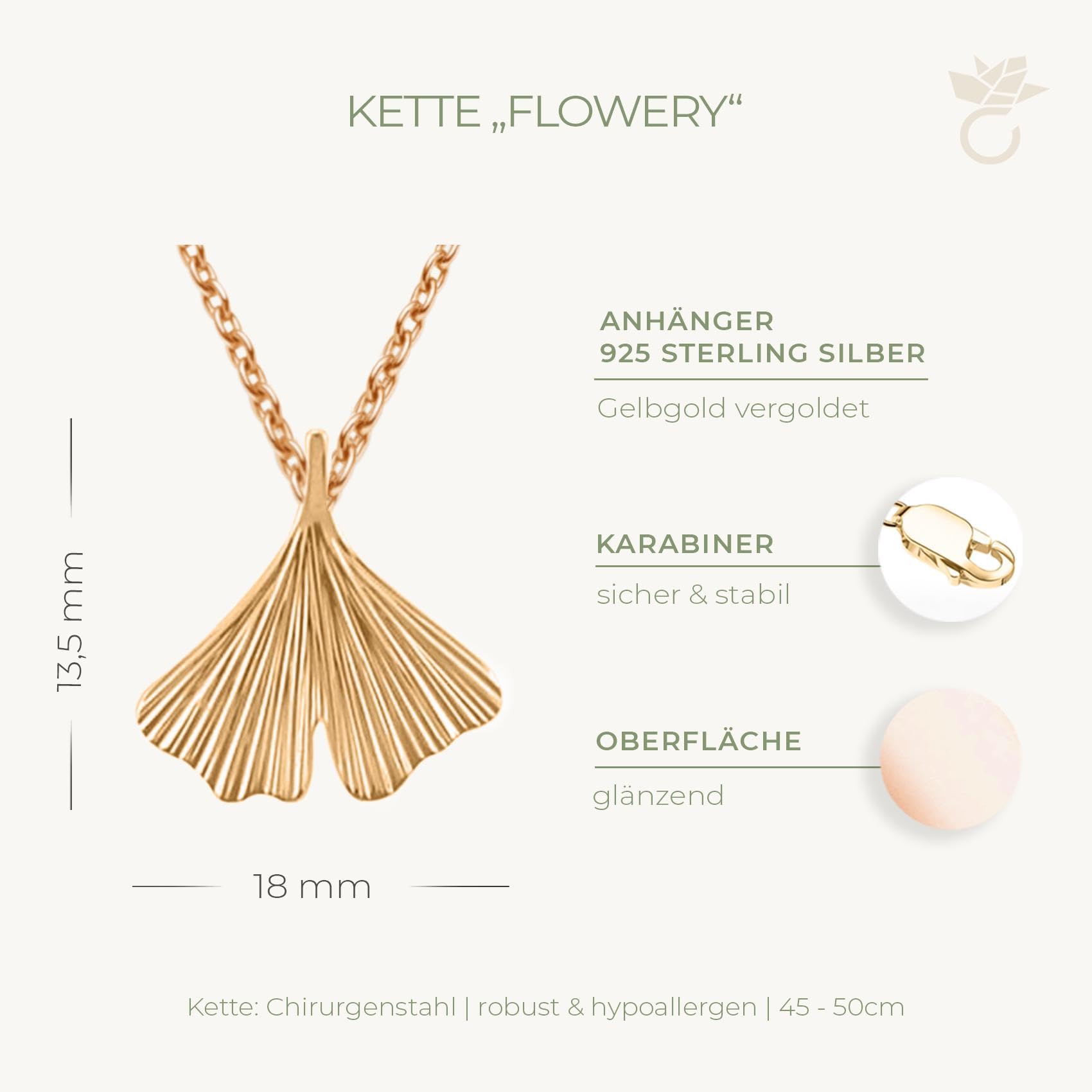 Amoonìc Ginkgoblatt Anhänger mit Halskette in Gold hochwertig vergoldet | inkl. Luxus-Etui Kettenanhänger Damen Gingko Anhänger Ginko Blatt glänzend Kette Gelbgold