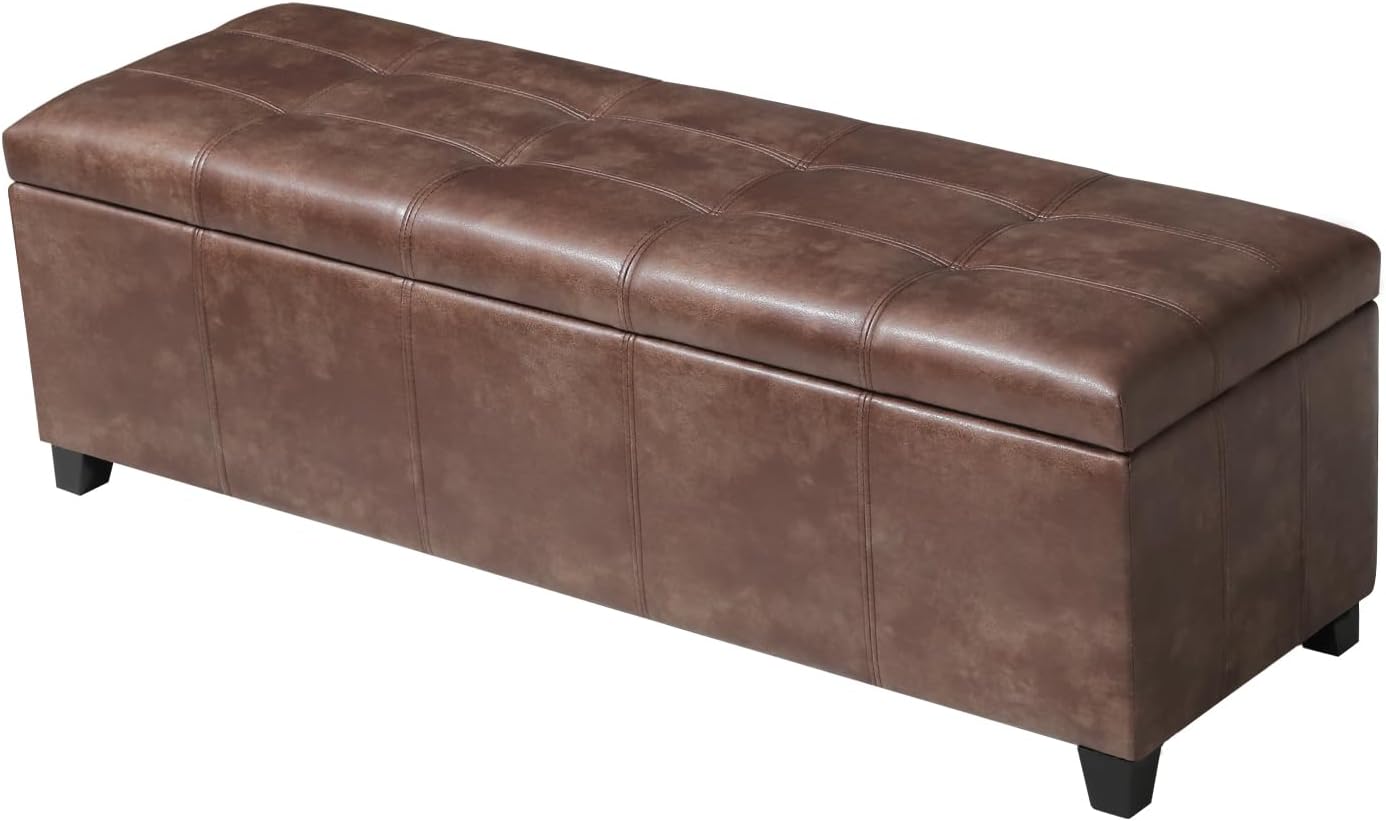 Homebeez 48" Faux Leather Storage Ottoman,End of Bed Bench,Upholstered Ottoman Bench with Storage for Living Room,Bedroom,Entryway