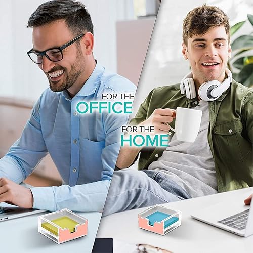 Miniatura 7 de Fulvari Juego de 2 soportes para bloc de notas acrílico transparente, soporte cuadrado para notas adhesivas de 3 x 3 pulgadas, organizador de