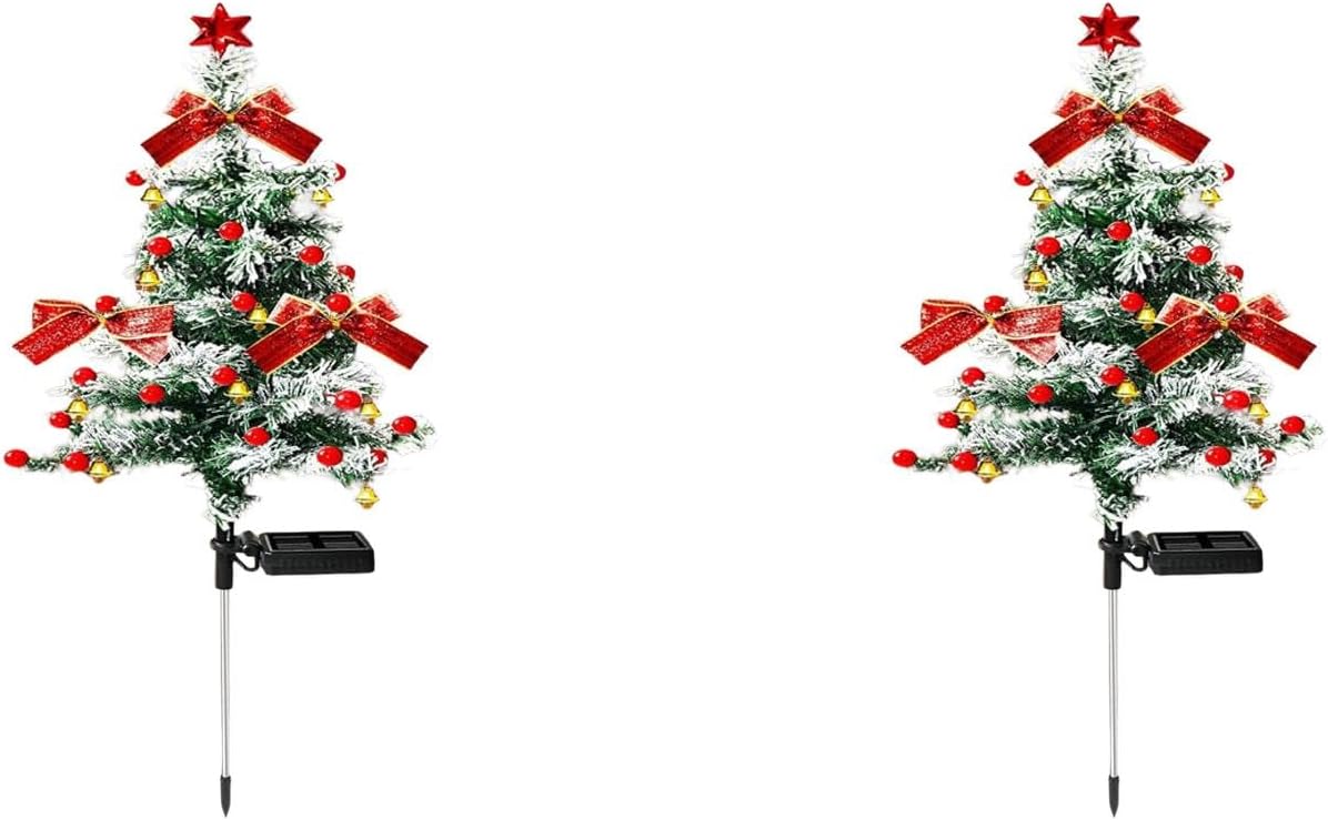 Christmas Tree Shape Lights Solar Lights Outdoor Waterproof Solar Christmas Decorations Solar Stake Lights Xmas Tree Garden Decor Pathway Lights Patio Yard (Red2)