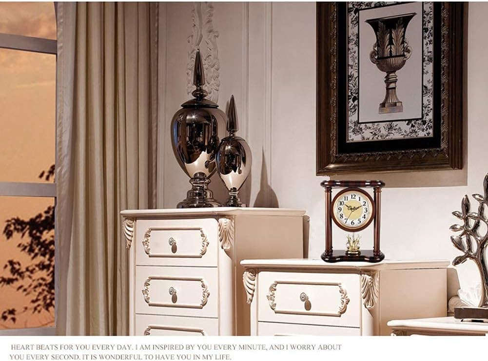 Table Clocks, Mantel Clock with Pendulum Oscillation, European Silent Solid Wood Decorative Table Clock Battery Operated, for Living Room Fireplace Office Desk Decor Gift,