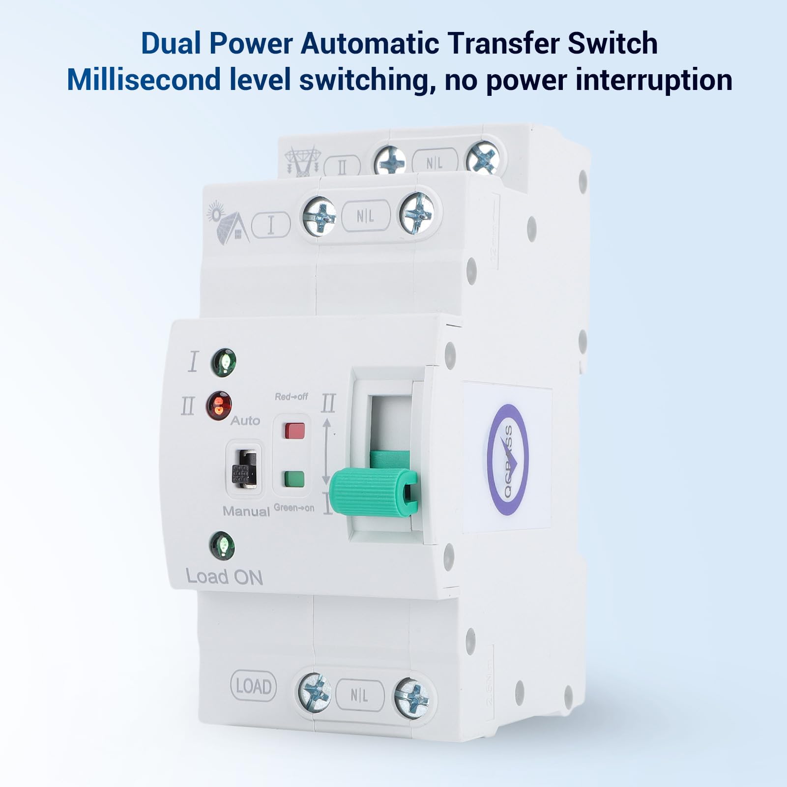 Cuifati Automatyczny/Ręczny Przełącznik Zasilania Mini ATS AC 2P 80A 50/60 Hz, Transfer ATS dla Zasilacza Awaryjnego w Domu, Podwójny Automatyczny Przełącznik Wyboru Zasilania