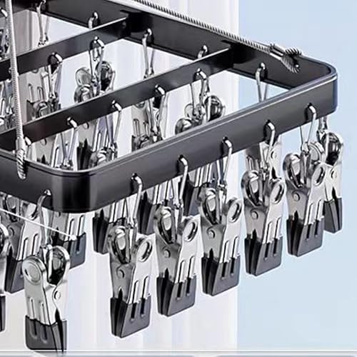 Miniatura 7 de Perchas de metal con 36 clips resistentes al viento, gancho para ropa interior, plegable, para calcetines, sujetadores, color negro