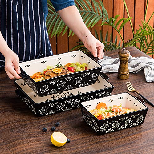 Original Heart Casserole Dish Ceramic Baking Pan 3Pcs Bakeware Set Black Baking Dish For Oven 9X13 Baking Pan Casserole Dish Set Nonstick Baking Dishes For Kitchen #TOP2