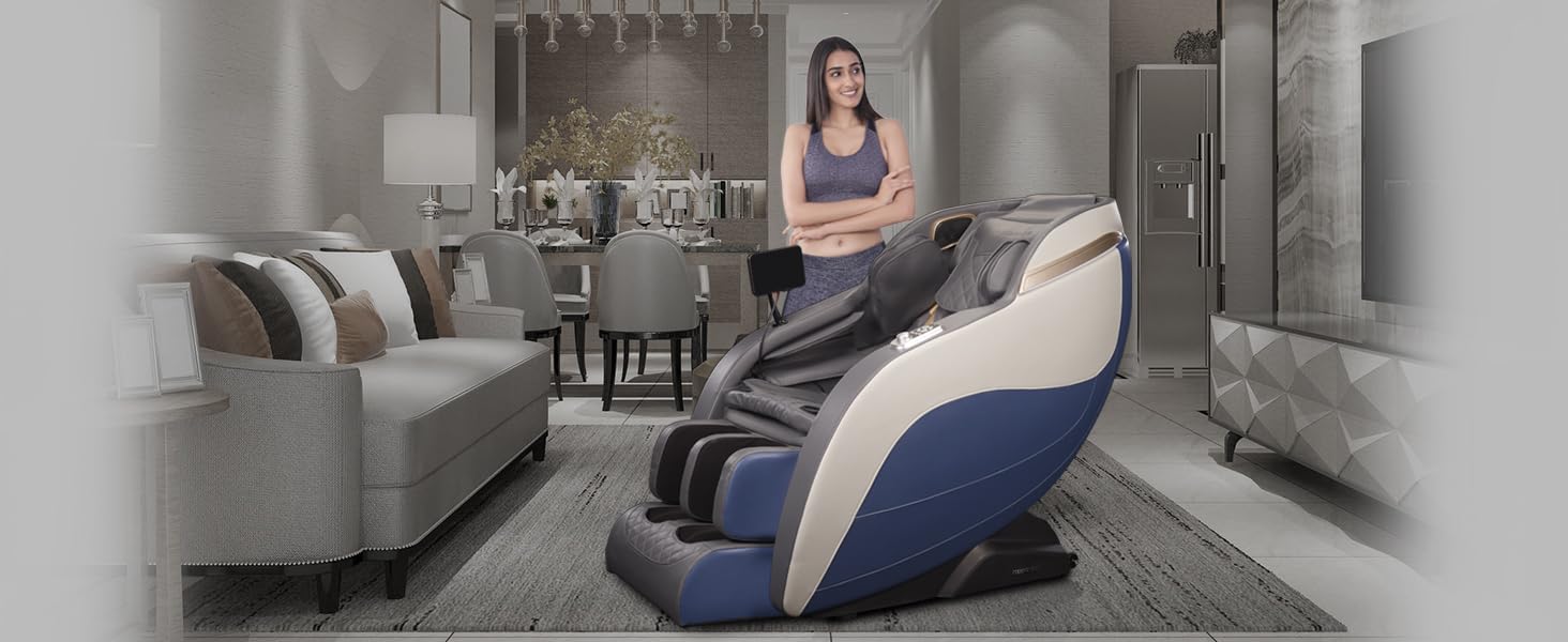 RoboticVibe Massage Chair - RV2020: Led Touch, 20 Auto Wellness Programs, Rotary Switch, Full Body Airbag and Zero Gravity. Ultimate Comfort Massage Chair for Full Body at Home (White & Blue) RoboticVibe Massage Chair - RV2020: Led Touch, 20 Auto Wellness Programs, Rotary Switch, Full Body Airbag and Zero Gravity. Ultimate Comfort Massage Chair for Full Body at Home (White & Blue)