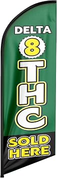 Delta 8 THC Sold Here Advertising Swooper Flag Banner, 8Ft Delta 8 THC Sold Here Feather Flag, Advertising Feather Banner Sign for Delta 8 THC Sold Here Business Green