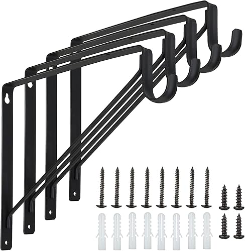 Paquete de 4 estantes y soporte de barra de armario resistentes, 11 x 10.2 x 1 pulgadas, soporte de poste para colgar ropa, ganchos de soporte de