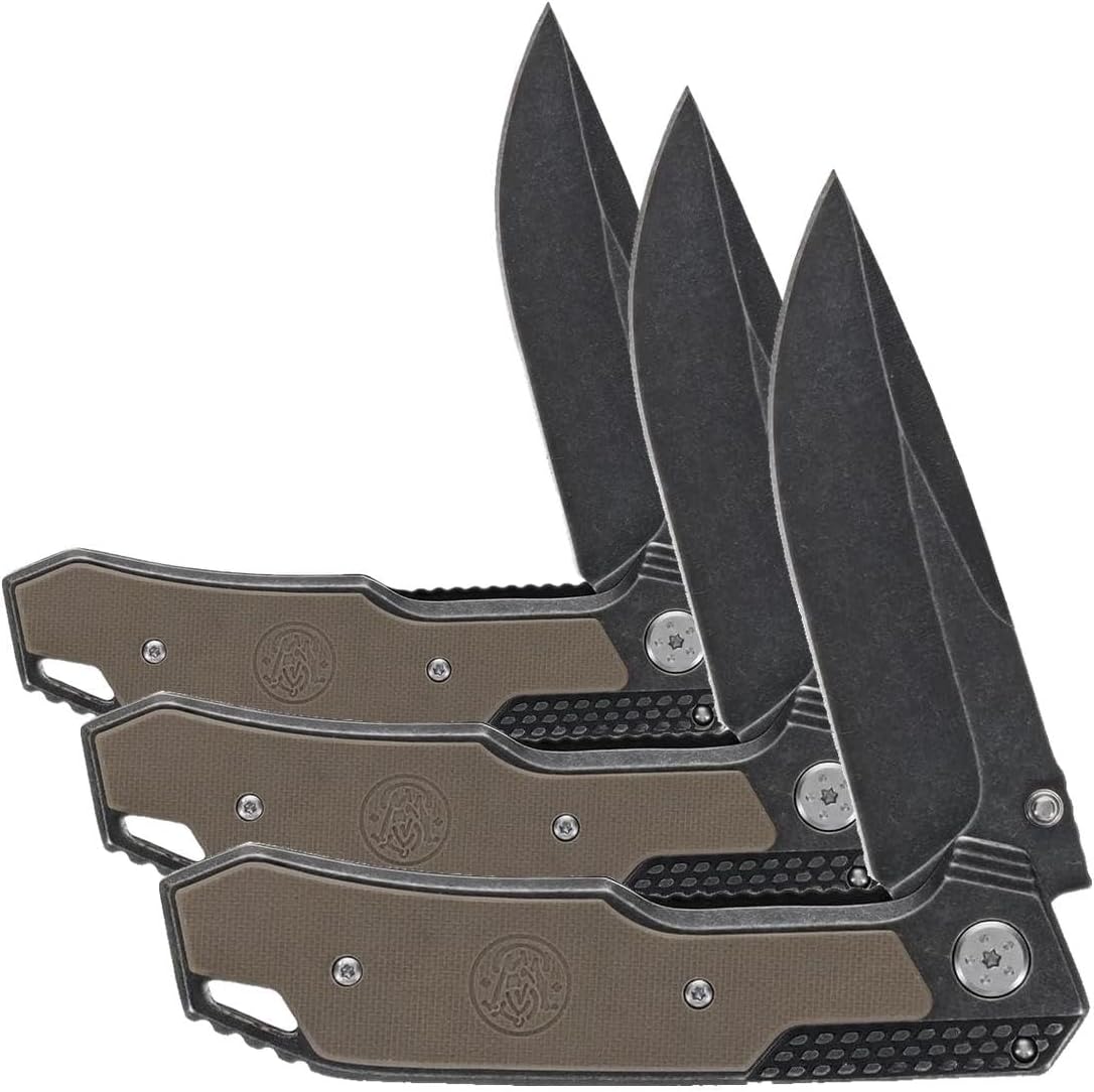 Smith & Wesson SW609 8.3in High Carbon S.S. Folding Knife with 3.6in Drop Point Blade and Stonewashed G-10 Handle for Outdoor, Tactical, Survival and EDC