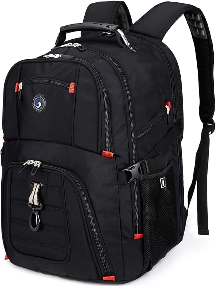SHRRADOO Extra Large 50L Travel Laptop Backpack with combination lock,High School College Backpack Airline Approved Business Work Bag Fit 17 Inch Laptops for Men Women,Black