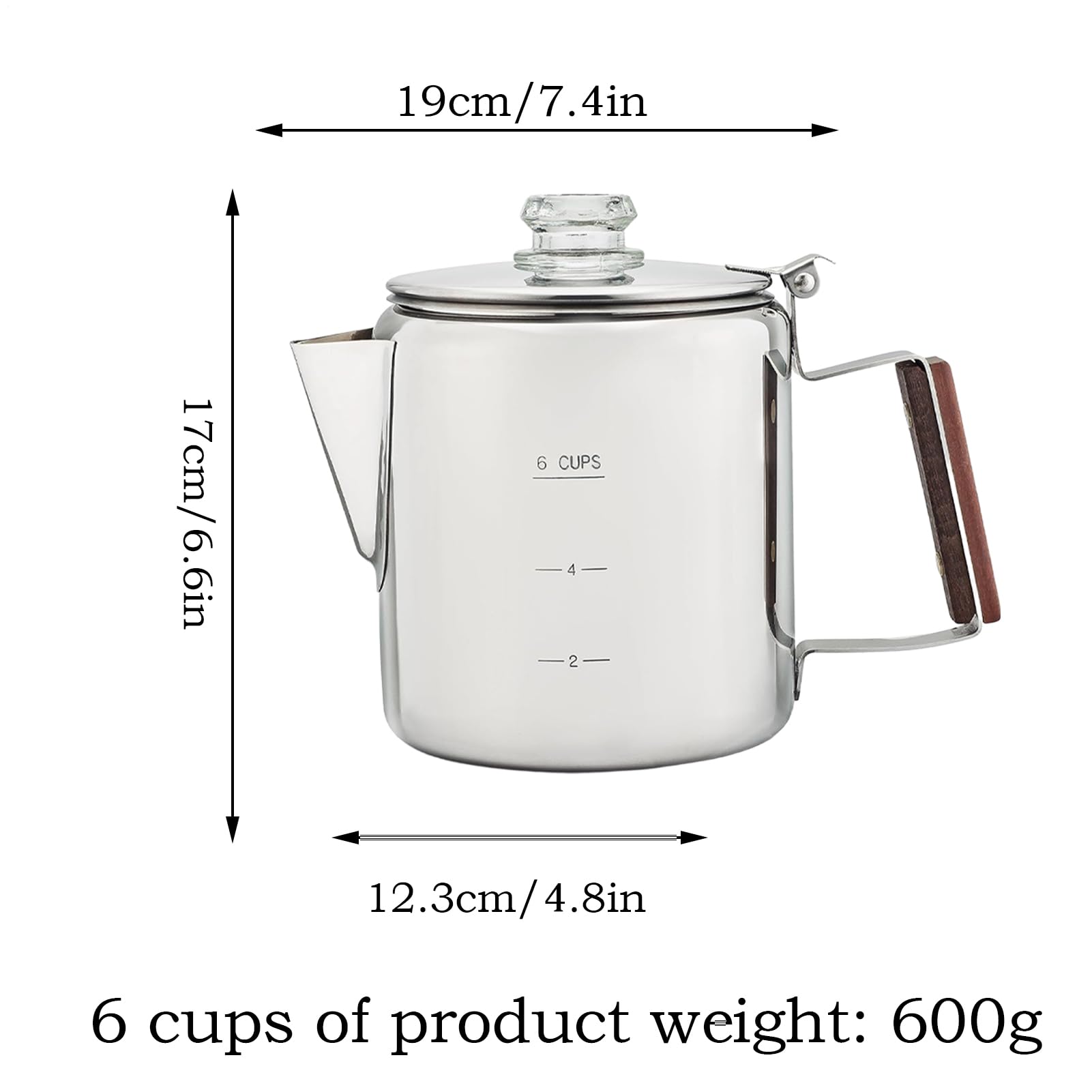 Caffettiera a percolatore, in acciaio inox, macchina portatile con design vintage compatto per campeggio, spiaggia, riunioni familiari e amici