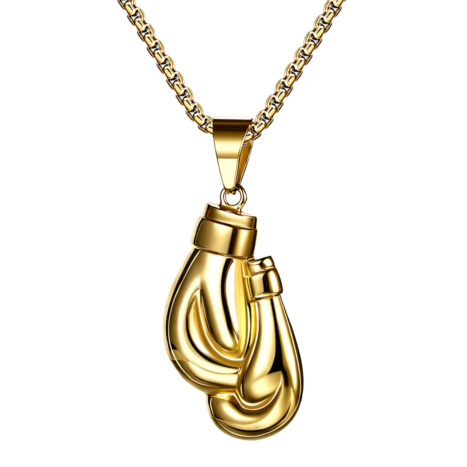 JewelryWe Schmuck Edelstahl Herrschsüchtige Boxhandschuhe Männer Anhänger mit Halskette, Herren Kette, Silber Schwarz Gold, mit Geschenk Tüte