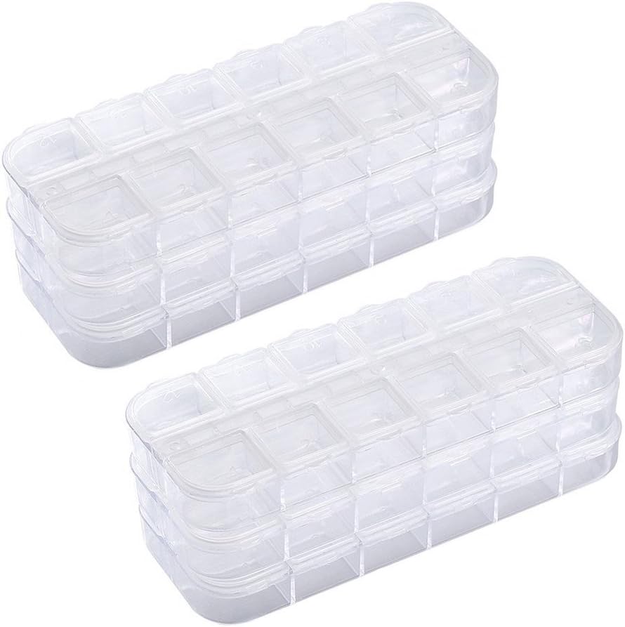 6 Pieces Nail Art Tool Jewelry Storage Box, 12 Compartments Plastic Rhinestone Organizer Container Case, Display Containers