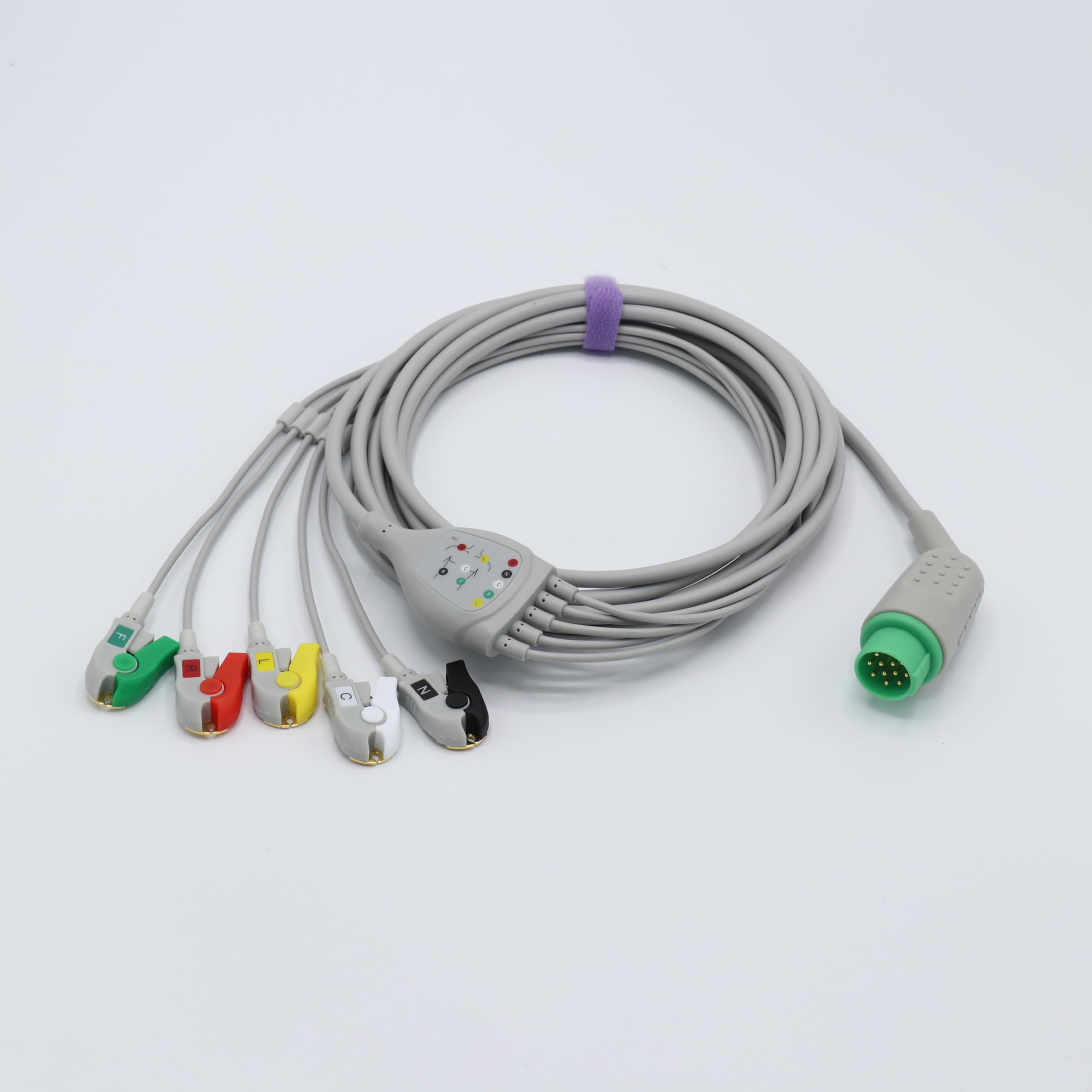 skmeditec5 Lead Pinch IEC Direct Connect Cable Compatible with Schiller Argus LCM, Defigard 3002, Defigard 4000, Defigard 5000;, Replacement Pinch Cord with 12 Pins Connector