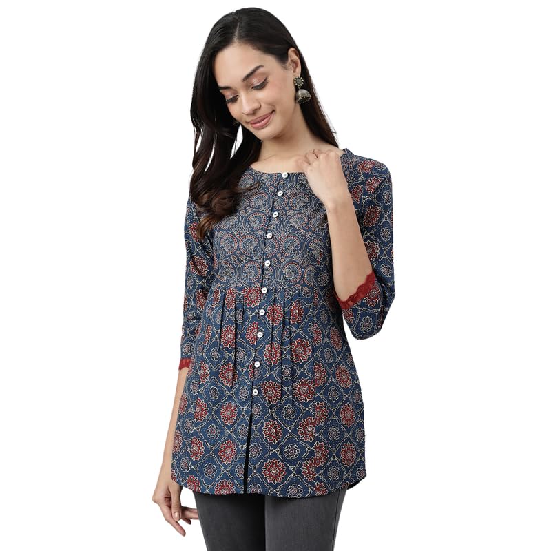 Meesan Women’s Casual Ethnic 3/4 Sleeve Printed Tunic Meesan Women’s Casual Ethnic 3/4 Sleeve Printed Tunic