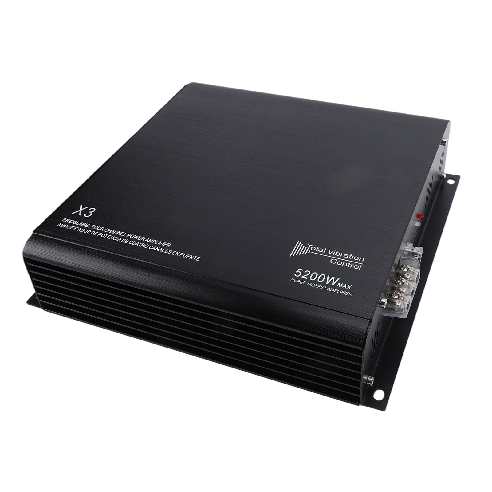 Akozon Amplificador Coche 2 Canales 5200W Potencia Máxima 2x200W RMS Protección Cortocircuitos Control Baja Frecuencia Conmutación Fase Puenteable para Subwoofer Barco UTV CMB0135