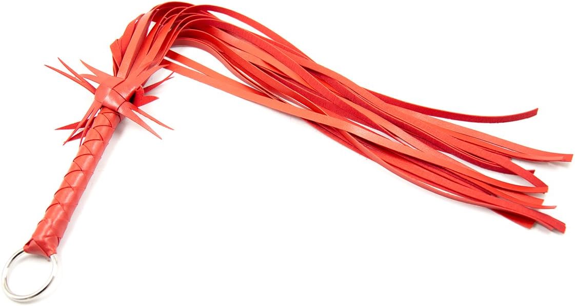 Red Leather Whip with Iron Ring， Bright Leather Whip,Whip, Horse Riding Crop, Role-Playing Props,
