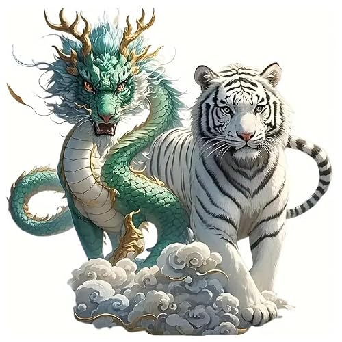 Dragon and Tiger PVC Vinyl Car Decals Stickers Waterproof Self-Adhesive Decals for Cars, Laptops, Trucks, Motorcycles Wall Window Luggage Scratch Cover Door Decor Sticker
