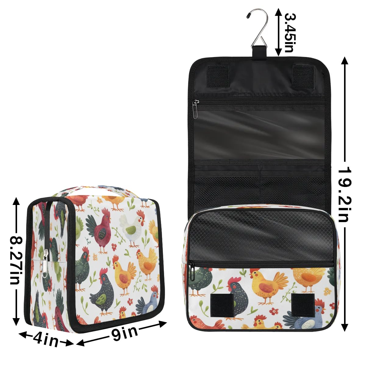 Gublec Hanging Travel Toiletry Bag Chickens Leaves Toiletry Bags with Hanging Hook Portable Cosmetic Bag Makeup Organizer for Travel Business Trip