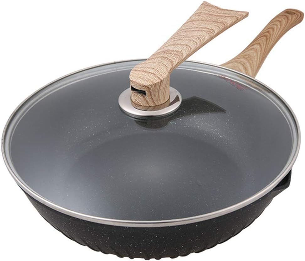 32cm Wok, Física Cacerola Antiadherente de la Parte Inferior Plana del hogar Menos fumado Marihuana LUYIYI