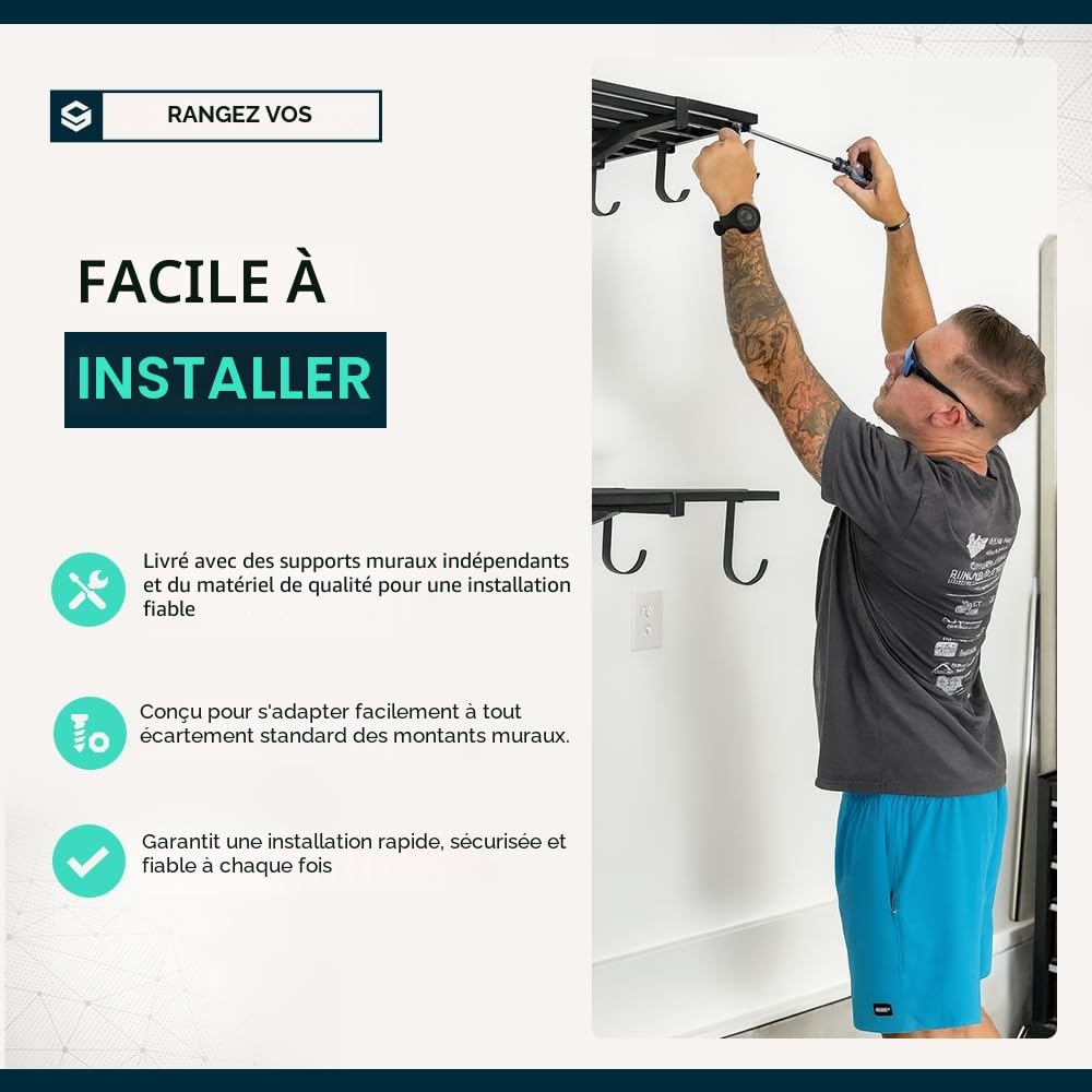 StoreYourBoard Lot de 2 étagères murales de garage robustes – 3,5 x 1,2 m, 90,7 kg chacune, crochets inclus pour l'organisation
