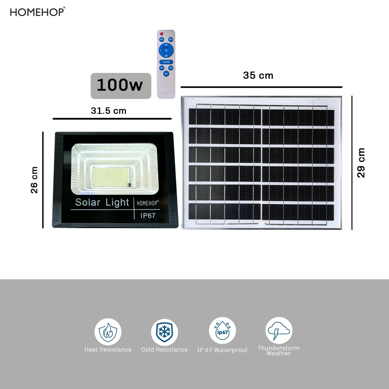 Homehop Solar Flood Light - 100W Outdoor Garden Light -8 Homehop Solar Flood Light - 100W Outdoor Garden Light -8