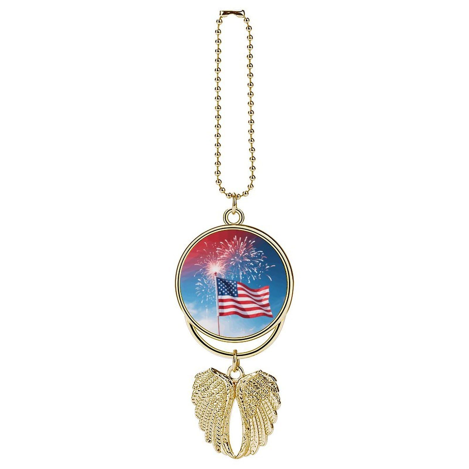 Fireworks Guardian Angel Wing Car Ornament for Mirror, Zinc Alloy Hanging Charm with Spiritual Design for Protection, Rearview Mirror Accessory Decor Gift for Women Men(Golden)