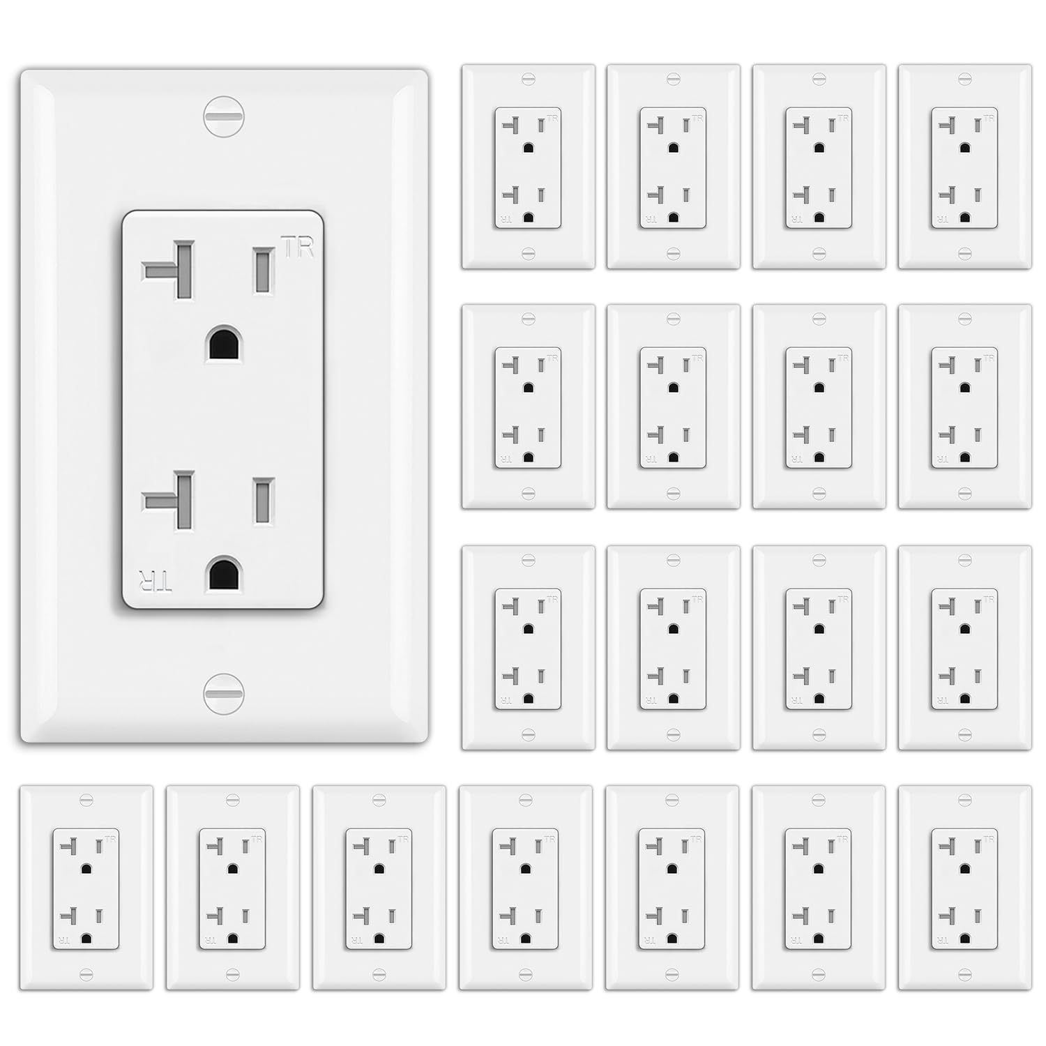 BESTTEN 20 Amp Decor Wall Receptacle Outlet, TR, White