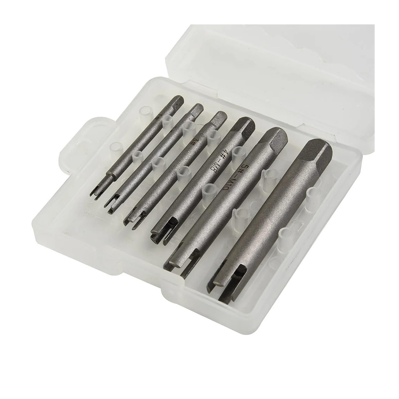 Estrattore a rubinetto Set da 6 pezzi - Rimuovi viti danneggiate e spanate, estrattore for maschi, guida for la rimozione di teste rotte, chiave inglese e punta da trapano